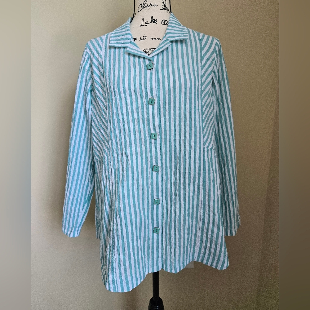 Habitat Shirt Womens S Crinkle Striped Button Front Boho